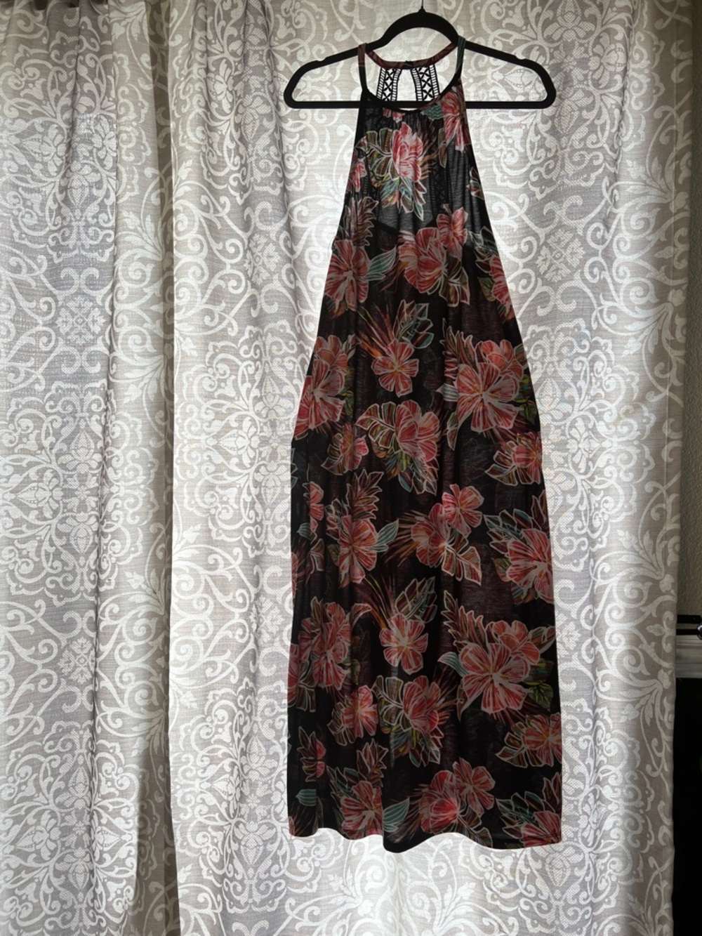Floral Halter Maxi Dress in Black and Pink